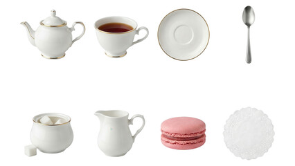 Elegant Tea Set Still Life with Macarons