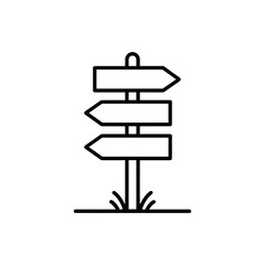 Simple black and white illustration of a directional signpost with multiple arrows