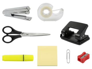 Office Supplies Isolated on White Background