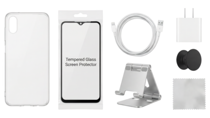 Smartphone Accessories on White Background