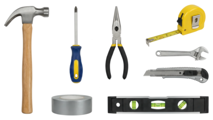 Assortment of Hand Tools on White Background