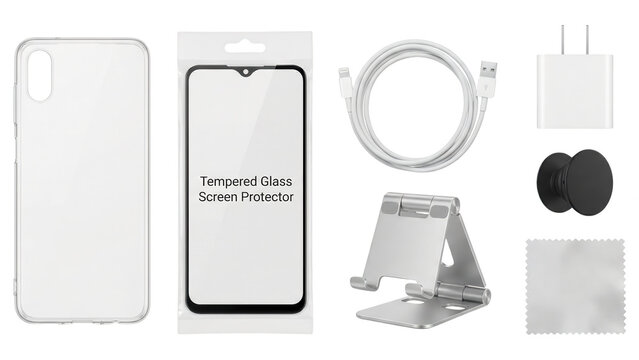 Smartphone Accessories on White Background