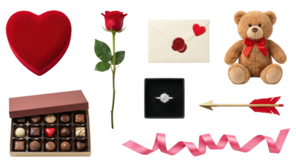 Valentine's Day Gift Set: Romantic Love Tokens Isolated on White