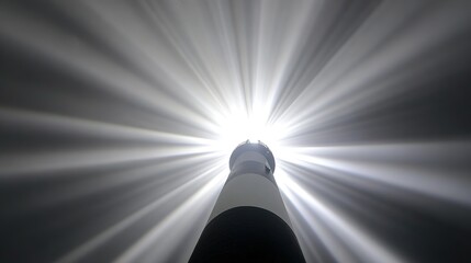 sailor. Lighthouse beam cutting through morning fog at a coastal maritime scene. travel magazines, destination branding, designed for outdoor magazines and nature guides, used by event planners.