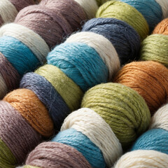 Vibrant spools of threads for knitting and crochet. Natural sheep wool