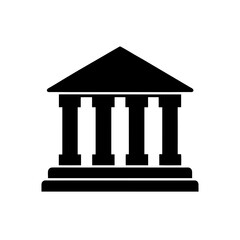 Simple silhouette icon of a classical building with columns and a pediment