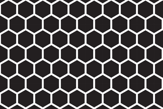 Honeycomb mosaic hexagons background. Black honeycomb on a white background. Plain hexagon grid with bold cells. Hexagon cells. EPS vector illustration