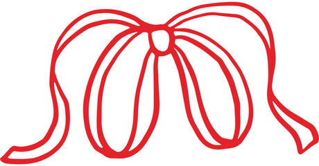 Christmas candy cane with a red ribbon bow gift decoration isolated on white