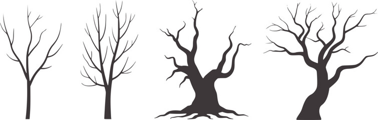 Minimalist black and white bare tree silhouettes trees
