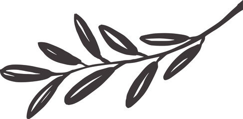 Minimalist black ink branch with seven elongated leaves