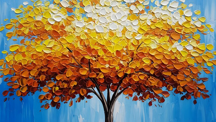 Vibrant autumn tree painting with orange and yellow leaves