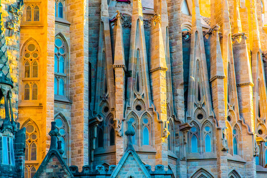 Barcelone, Spain - July 12 2025: The Under construction Glory fa&ccedil;ade of Sagrada Familia Basilique in Barcelone Spain