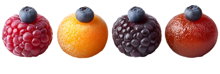 Multicolored fruit spheres displaying vibrant hues