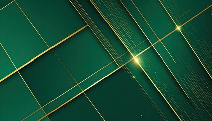Elegant abstract background with intersecting gold lines on a deep emerald green surface.