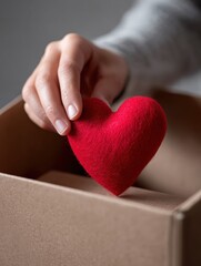 charity love and valentines day concept  close up of hands putting red heart into donation box no logos no brands ar 34