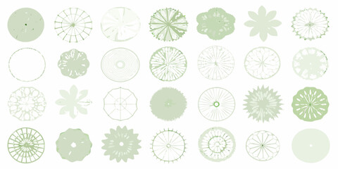 A collection of abstract green circular designs in varying patterns and sizes