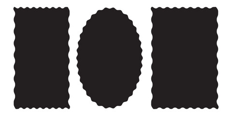 Set round and oval, rectangular and square, arch shapes with curvy edges. Cute geometric forms with scalloped borders.