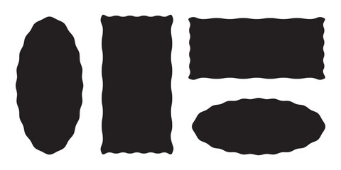 Whimsical Coquette wavy edge stickers rectangle, oval and circle shapes. Vector jagged geometric designs. Abstract Rectangle, square frames with wiggly borders. Rectangle shape frame with zigzag edge