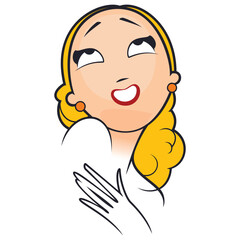 Blissful woman laughing happily.