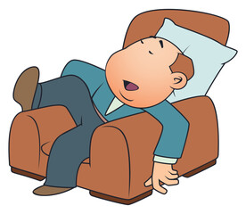 Exhausted man sleeping in armchair.