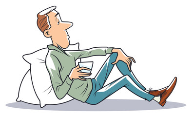 Relaxing man sitting with drinks.