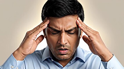 Anxiety and Stress Relief Concept Featuring Man Holding Head with Frustration and Worry Expression