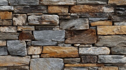 Obraz premium rustic mixed stone wall texture with flat and round surfaces in gray and brown shades for vintage construction and landscaping background designs
