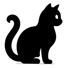 Black and white vector silhouette of a cat on white background