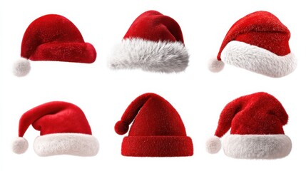 collection of santa hats for christmas isolated on white background festive holiday season