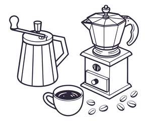 Coffee cafe dessert bundle with cup donut cake mug takeaway vector illustration