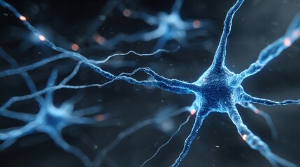 detailed 3d illustration of glowing blue neuron cells and synaptic connections medical concept background for neurology brain science and artificial intelligence