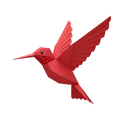 Naklejka premium Red origami hummingbird in flight, isolated on transparent background