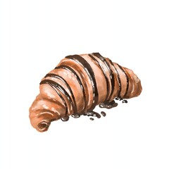Delicious croissant with chocolate watercolor artwork illustration