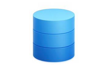 Blue 3d server icon representing data storage, computing, hosting, and information technology with transparent background
