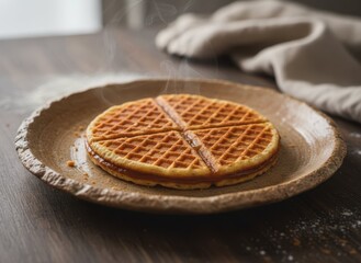 Delicious Freshly Made Waffles on Rustic Plate with Steam