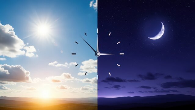 Sky transitions with both celestial bodies and migrating birds