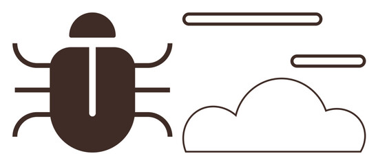 Simplified depiction of an insect alongside a cloud and three horizontal lines. Ideal for nature, ecology, balance, climate, biology, abstraction, and sustainability themes, with simple flat metaphor