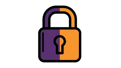 A digital representation of a padlock icon, featuring a two-tone design with purple and orange colors