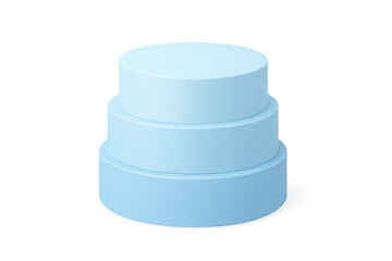 Light blue three tiered display podium for product showcase, minimal cylindrical pedestal with transparent background