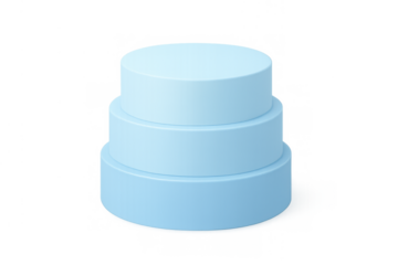 Light blue three tiered display podium for product showcase, minimal cylindrical pedestal with transparent background