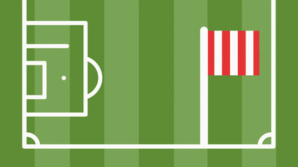 Soccer Field: An overhead view of a simple football pitch with the corner flag, a minimalist style representing the strategic game, and excitement of soccer. © khava
