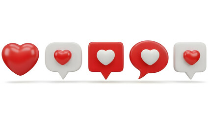 3D Heart Like Notification Icons for Social Media Engagement.