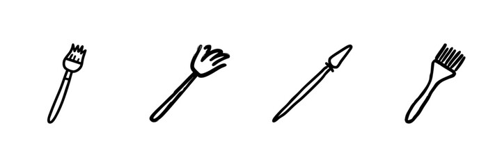 Kitchen Utensils Line Icon Set In Doodle Style. Cooking Tools, Food Preparation, And Culinary Equipment Outline Sketch Collection. Hand Drawn Isolated Vector Illustration