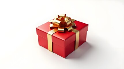 Fototapeta premium A vibrant red gift box adorned with a shimmering gold ribbon and bow, ready for a special occasion