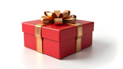 Obraz premium A beautifully wrapped red gift box adorned with a shimmering golden bow, perfect for any special occasion