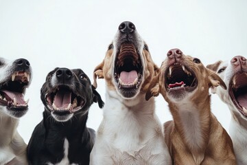 Happy dogs barking up at something