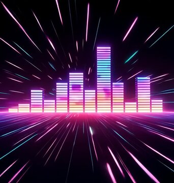 sci fi spaceship cockpit neon audio equalizer planet
