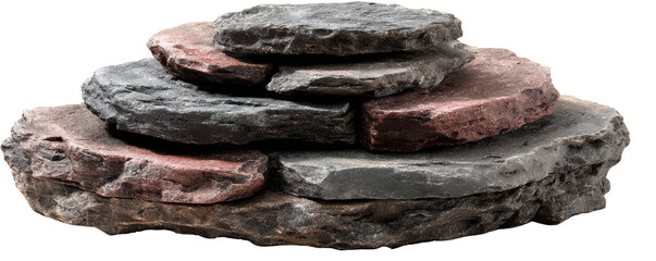 a flat stacked flagstone pile clipart, garden construction element, A carefully arranged stack of colorful natural stones, perfect for landscaping or decorative elements in gardens and outdoor spaces.