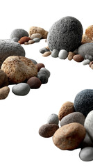 a miniature zen rock garden section clipart, gravel path theme, photorealistic rendering, neutral colors, creating an artistic display in a tranquil environment.