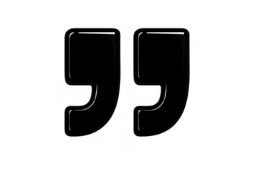 Quotation marks symbol in glossy black 3d style creating typography and dialogue representation on transparent background